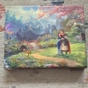Thomas Kinkade Pastoral Romance Painting with Pink and Green